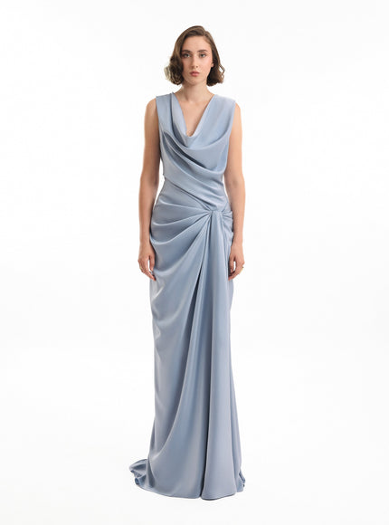 Gemy Maalouf Draped Long Gown Blue