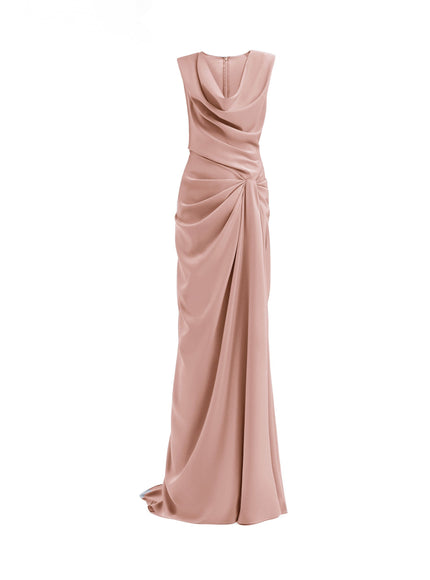 Gemy Maalouf Draped Long Gown Vintage Pink
