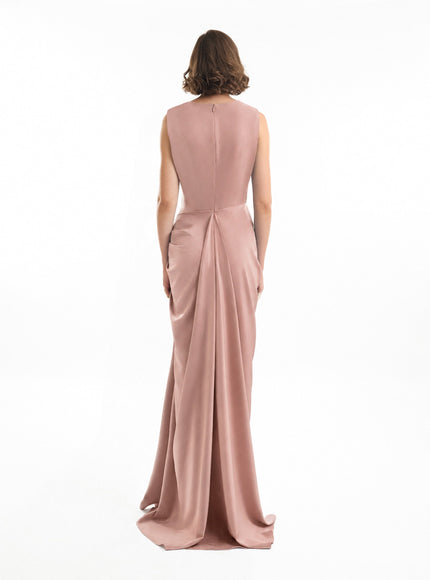 Gemy Maalouf Draped Long Gown Vintage Pink