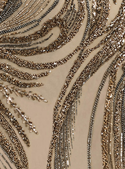 Gemy Maalouf Fitted Beaded Gown With Sheer Neckline Sand
