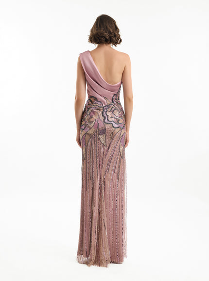 Gemy Maalouf One-Shoulder Satin Gown No. 2155