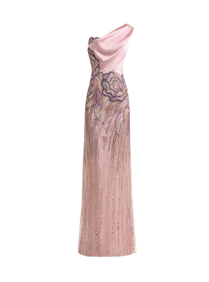 Gemy Maalouf One-Shoulder Satin Gown No. 2155