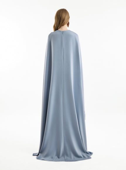 Gemy Maalouf V-Neck Gown With Embroidered Cape Blue