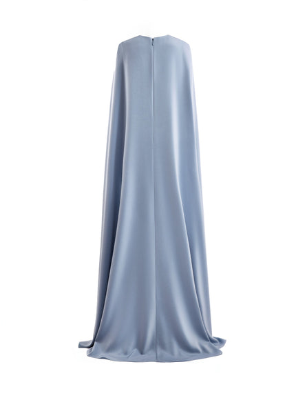 Gemy Maalouf V-Neck Gown With Embroidered Cape Blue