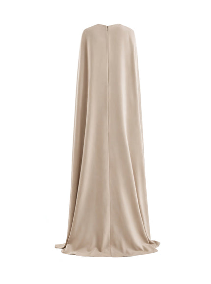 Gemy Maalouf V-Neck Gown With Embroidered Cape Sand