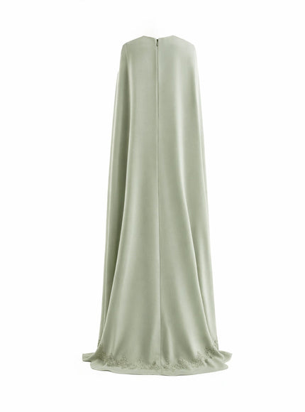 Gemy Maalouf V-Neck Gown With Embroidered Cape Pale Sage