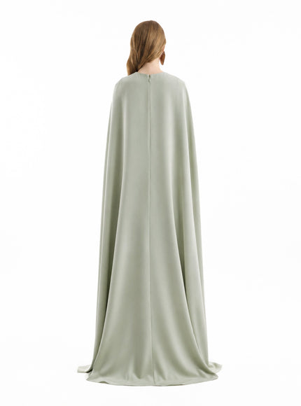 Gemy Maalouf V-Neck Gown With Embroidered Cape Pale Sage