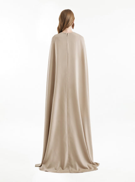 Gemy Maalouf V-Neck Gown With Embroidered Cape Sand