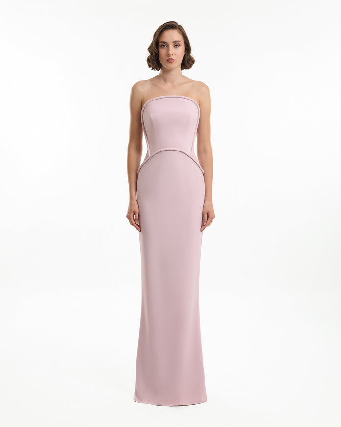 Gemy Maalouf Strapless Gown With Sheer Corset Pink