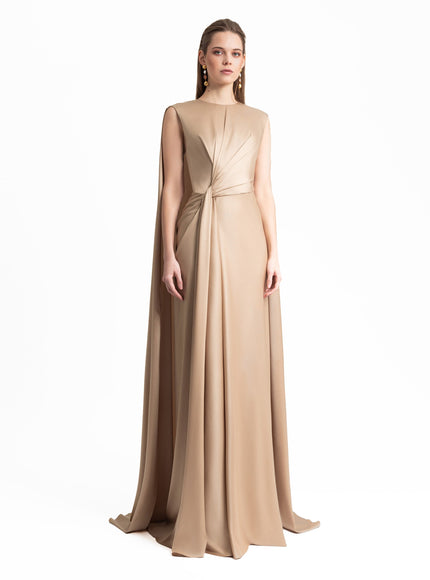 Gemy Maalouf Slim Cut Satin Gown Gold