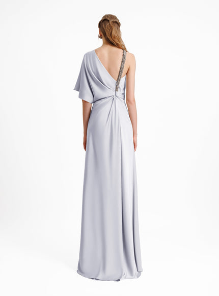Gemy Maalouf Asymmetrical Neckline Draping Gown Blue
