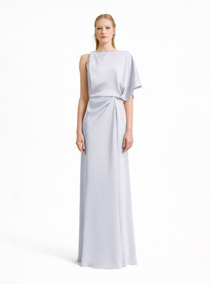 Gemy Maalouf Asymmetrical Neckline Draping Gown Blue