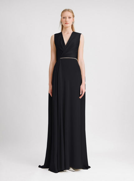 Gemy Maalouf V-Neckline With Cape-Like Back Gown