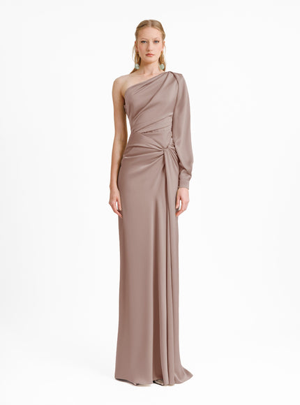 Gemy Maalouf One-Shoulder Draped Gown No. 1954 Brown