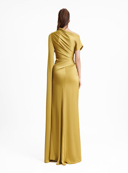 Gemy Maalouf Asymmetrical Neckline Draped Gown No. 1956 Green
