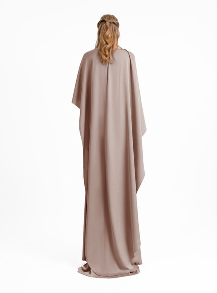 Gemy Maalouf Asymmetrical Sleeve Cape-Like Gown Brown
