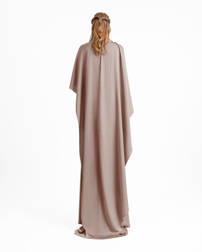 Gemy Maalouf Asymmetrical Sleeve Cape-Like Gown Brown