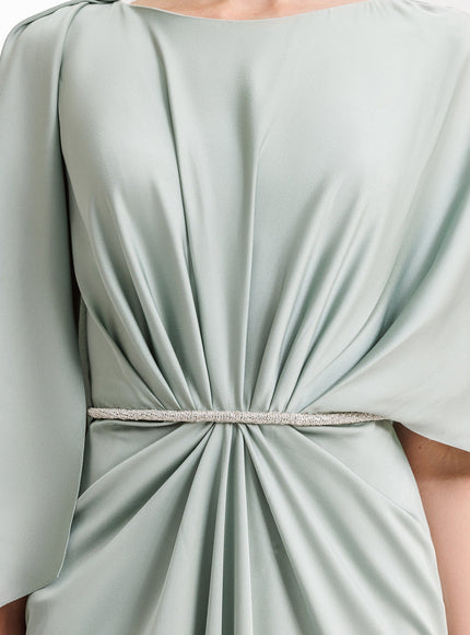 Gemy Maalouf Asymmetrical Sleeve Cape-Like Gown Blue