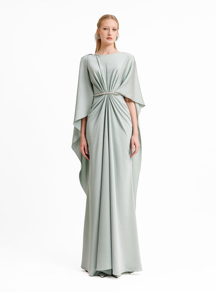 Gemy Maalouf Asymmetrical Sleeve Cape-Like Gown Blue
