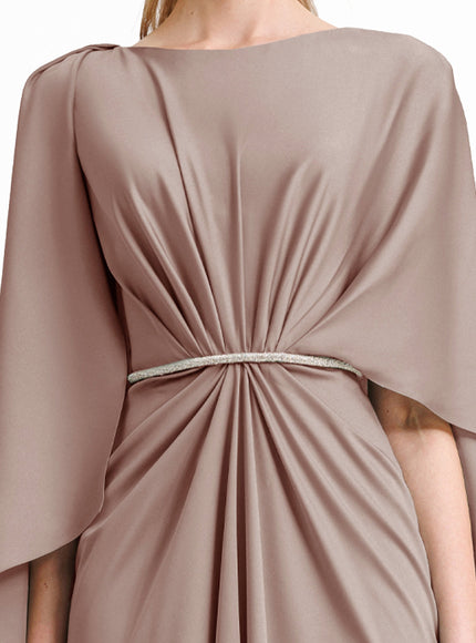 Gemy Maalouf Asymmetrical Sleeve Cape-Like Gown Brown