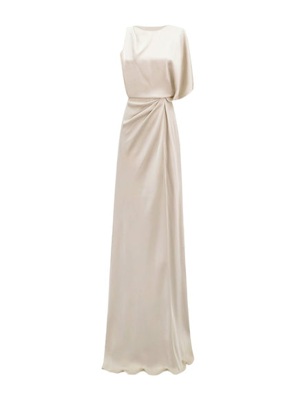 Gemy Maalouf Asymmetrical Neckline Draping Gown Champagne