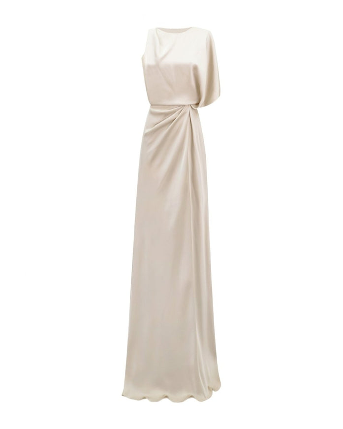 Gemy Maalouf Asymmetrical Neckline Draping Gown Champagne