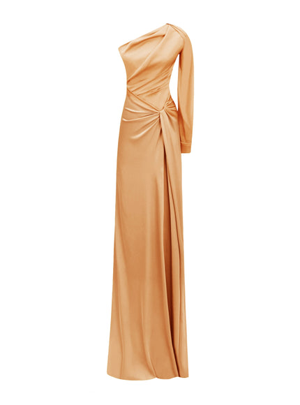 Gemy Maalouf One-Shoulder Draped Gown No. 1954 Camel