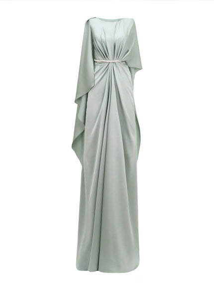 Gemy Maalouf Asymmetrical Sleeve Cape-Like Gown Blue