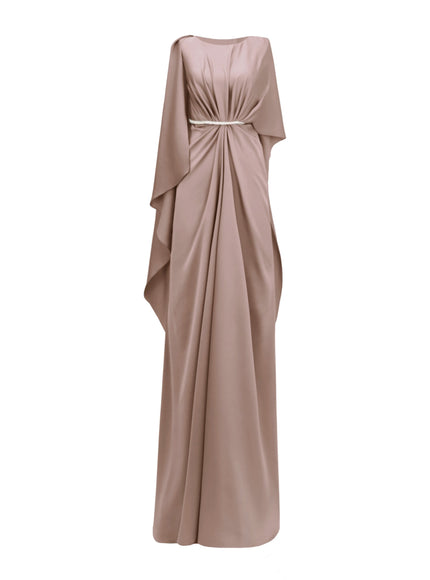 Gemy Maalouf Asymmetrical Sleeve Cape-Like Gown Brown