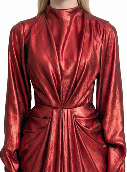 Gemy Maalouf Draped Lamé Gown With Ruffles Red