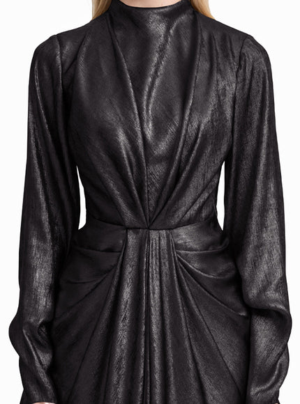 Gemy Maalouf Draped Lamé Gown With Ruffles Black