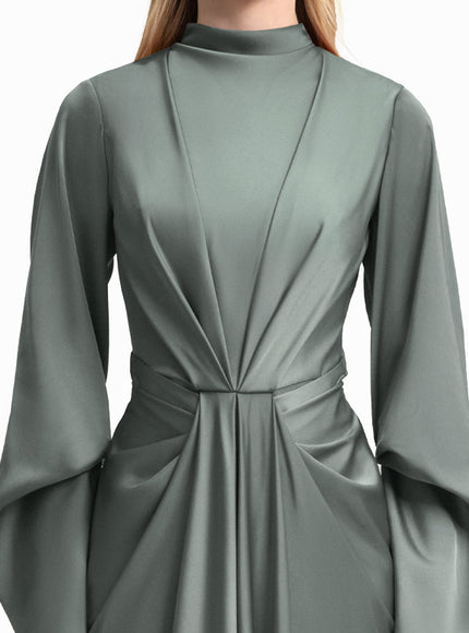 Gemy Maalouf Draped Waist Gown With Ruffled Sleeves Green