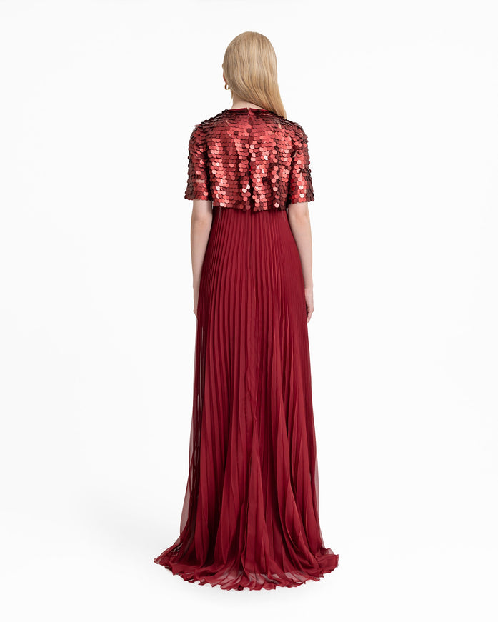 Gemy Maalouf Halter Plissé Gown With Bow And Bolero Sleeves