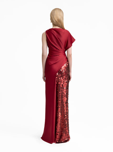 Gemy Maalouf Asymmetrical Satin Gown With Slit And Sequins