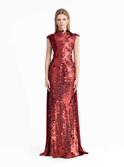 Gemy Maalouf Sequin Gown With Plissé Cape