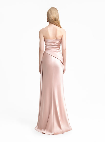 Gemy Maalouf Strapless Asymmetrical Draped Satin Gown