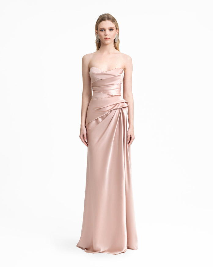 Gemy Maalouf Strapless Asymmetrical Draped Satin Gown