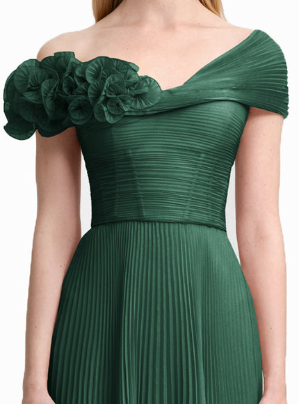 Gemy Maalouf Asymmetrical Chiffon Corset Gown Green