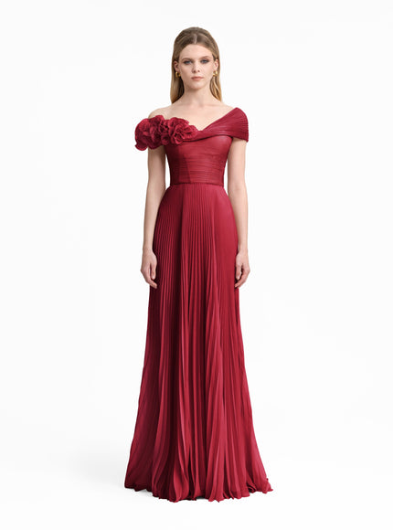 Gemy Maalouf Asymmetrical Chiffon Corset Gown Red