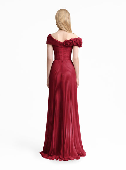 Gemy Maalouf Asymmetrical Chiffon Corset Gown Red