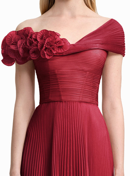Gemy Maalouf Asymmetrical Chiffon Corset Gown Red