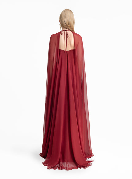 Gemy Maalouf Bow Detail Cape-Sleeve Gown - Red - back