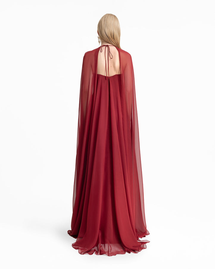 Gemy Maalouf Bow Detail Cape-Sleeve Gown