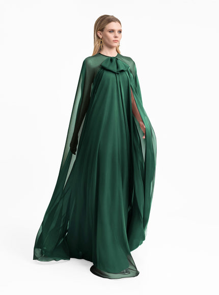 Gemy Maalouf Bow Detail Cape-Sleeve Gown - Green - front