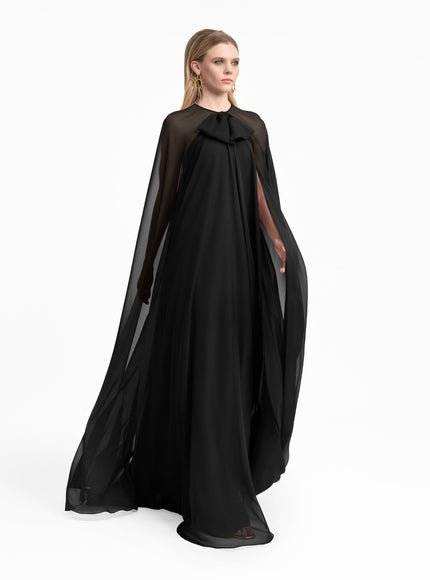 Gemy Maalouf Bow Detail Cape-Sleeve Gown - Black - front