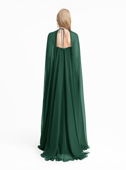 Gemy Maalouf Bow Detail Cape-Sleeve Gown - Green - back