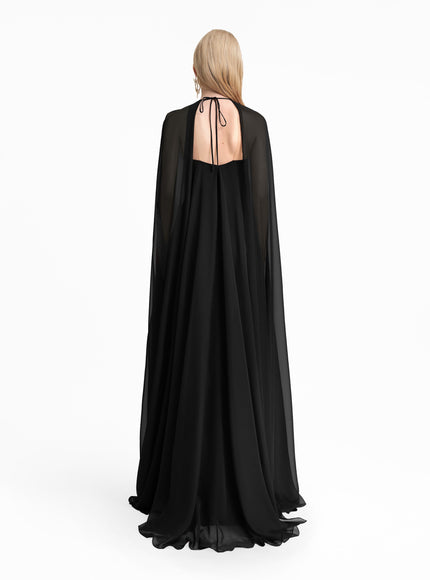 Gemy Maalouf Bow Detail Cape-Sleeve Gown - Black - back