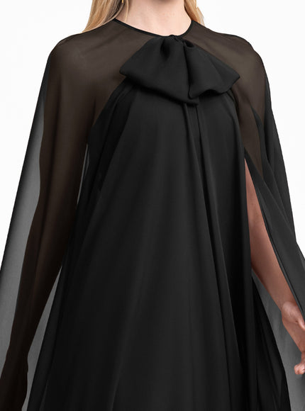 Gemy Maalouf Bow Detail Cape-Sleeve Gown - Black - fabric closeup