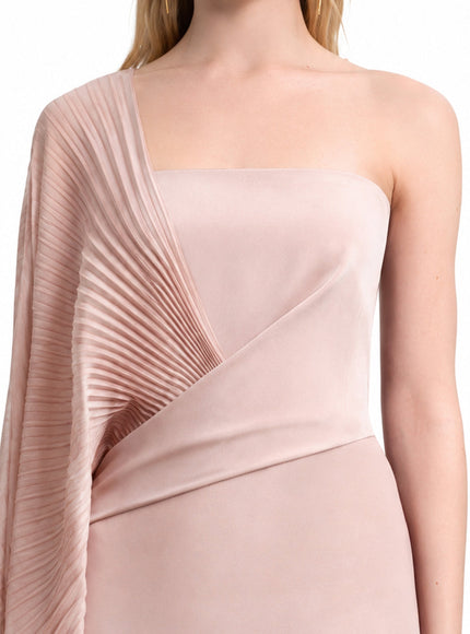 Gemy Maalouf Asymmetrical Draped Gown With See-Through Sleeve Blush