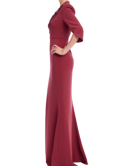 Badgley Mischka Embellished V-Neck Column Gown